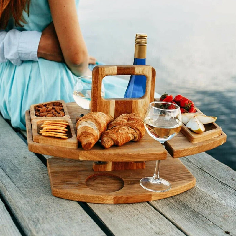 Tragbarer Picknick-Weintisch – Holz Outdoor & Faltbar