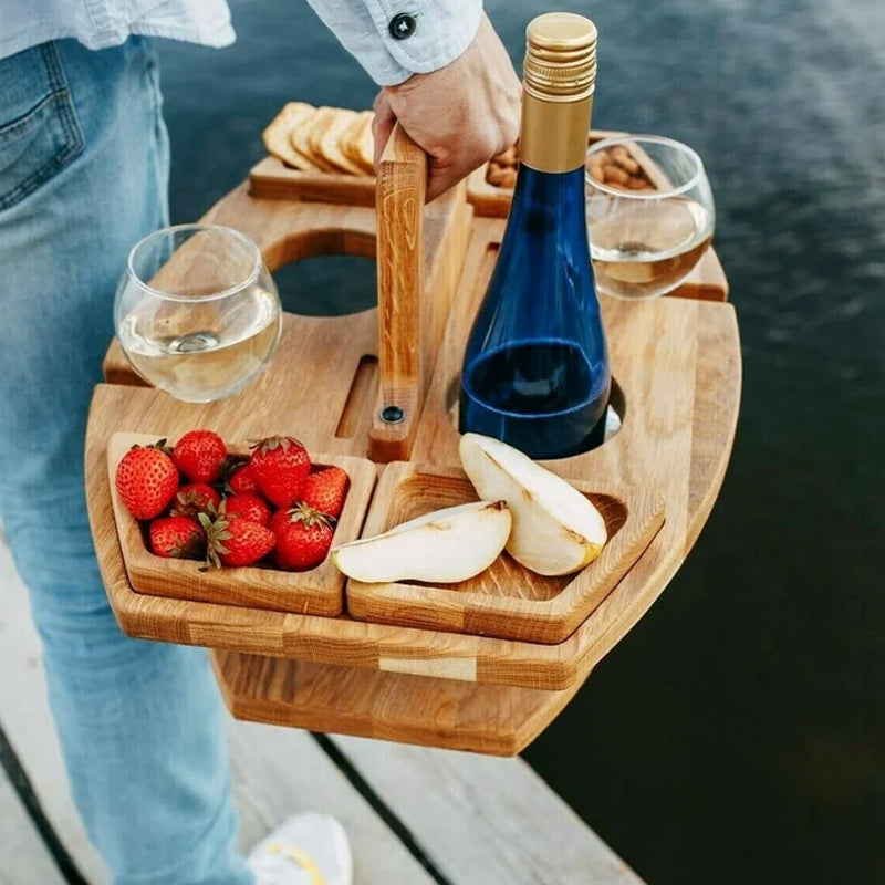 Tragbarer Picknick-Weintisch – Holz Outdoor & Faltbar