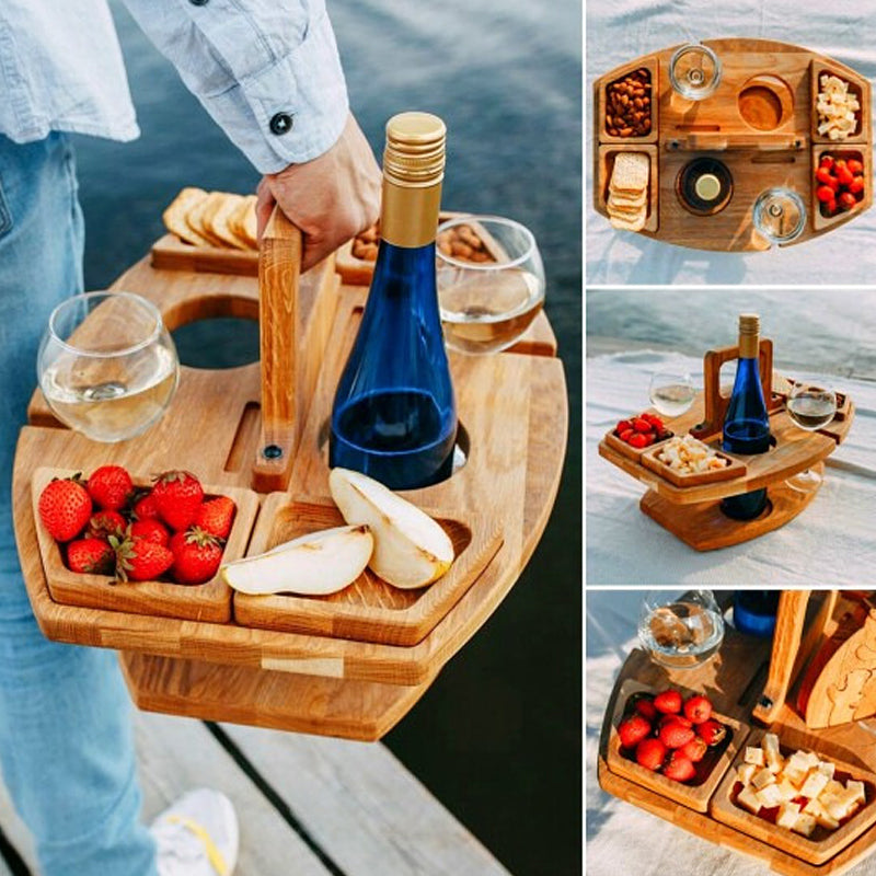 Tragbarer Picknick-Weintisch – Holz Outdoor & Faltbar