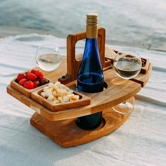 Tragbarer Picknick-Weintisch – Holz Outdoor & Faltbar
