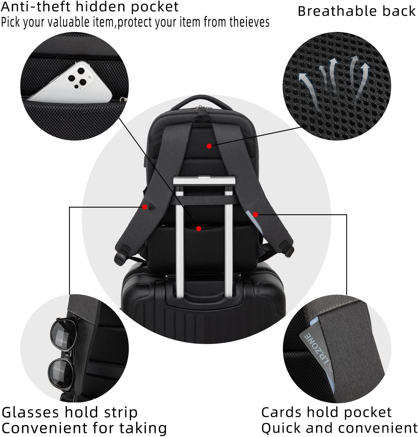 Reise-Laptoprucksack – Wasserdicht & USB-Anschluss Damen Herren