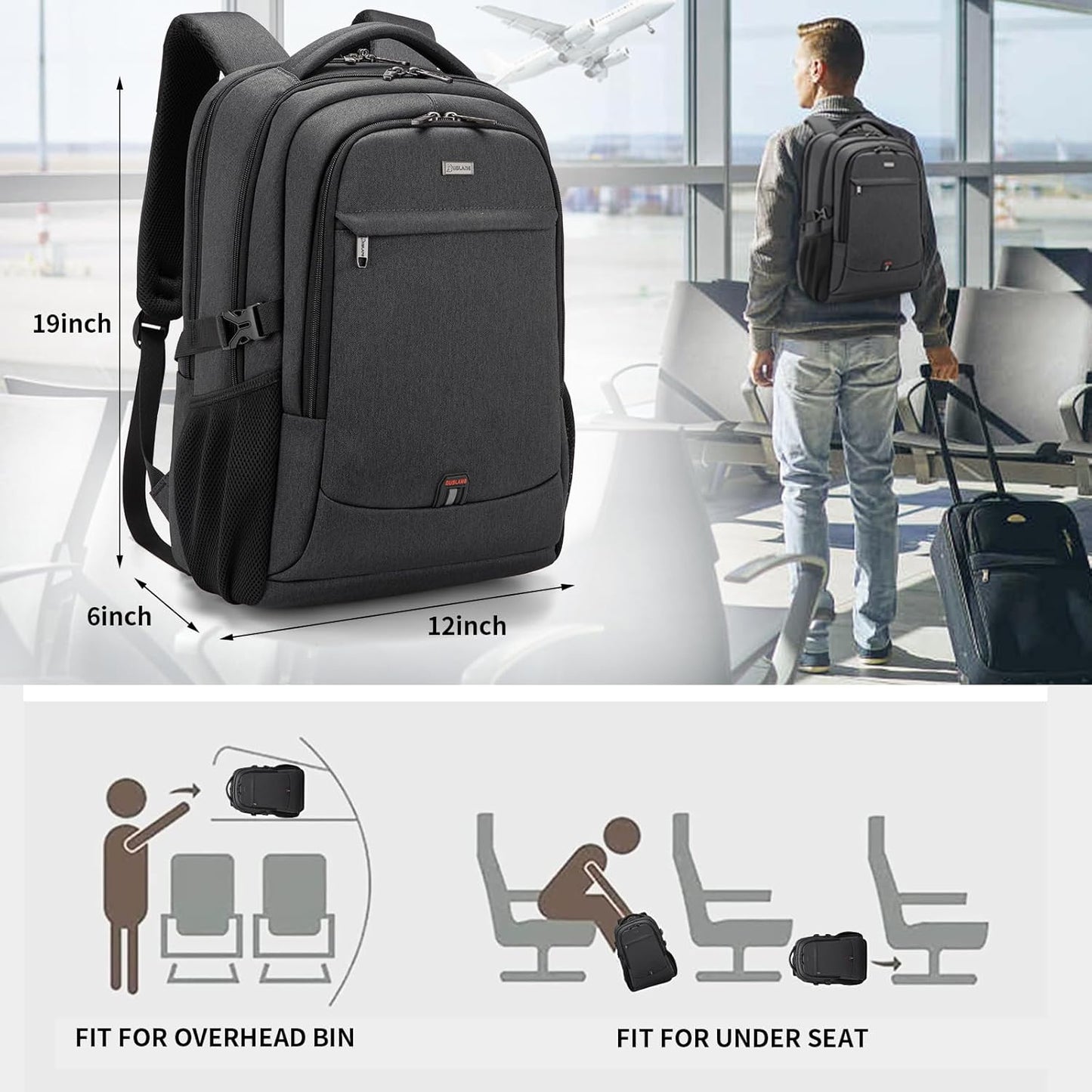 Reise-Laptoprucksack – Wasserdicht & USB-Anschluss Damen Herren