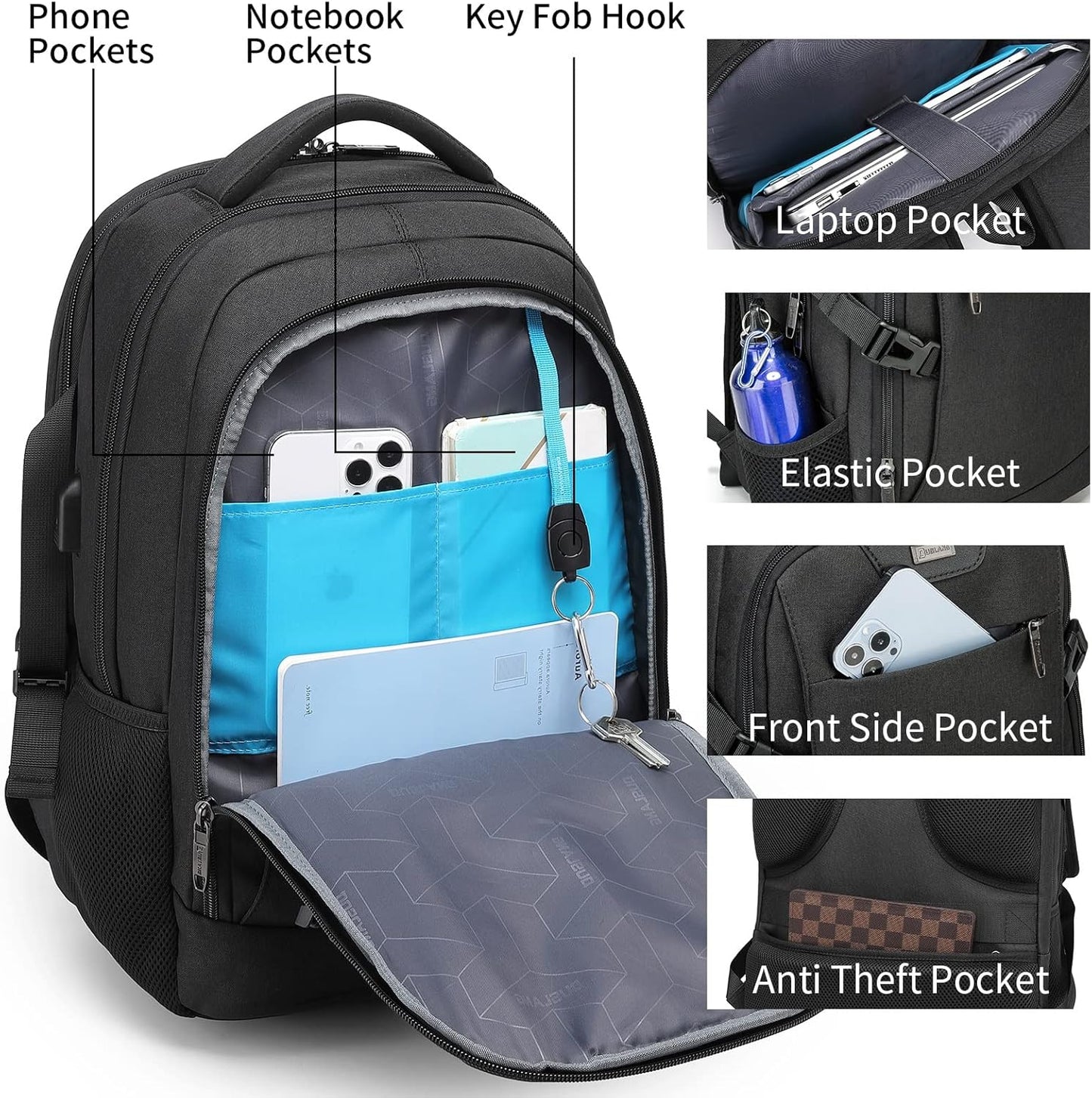 Reise-Laptoprucksack – Wasserdicht & USB-Anschluss Damen Herren