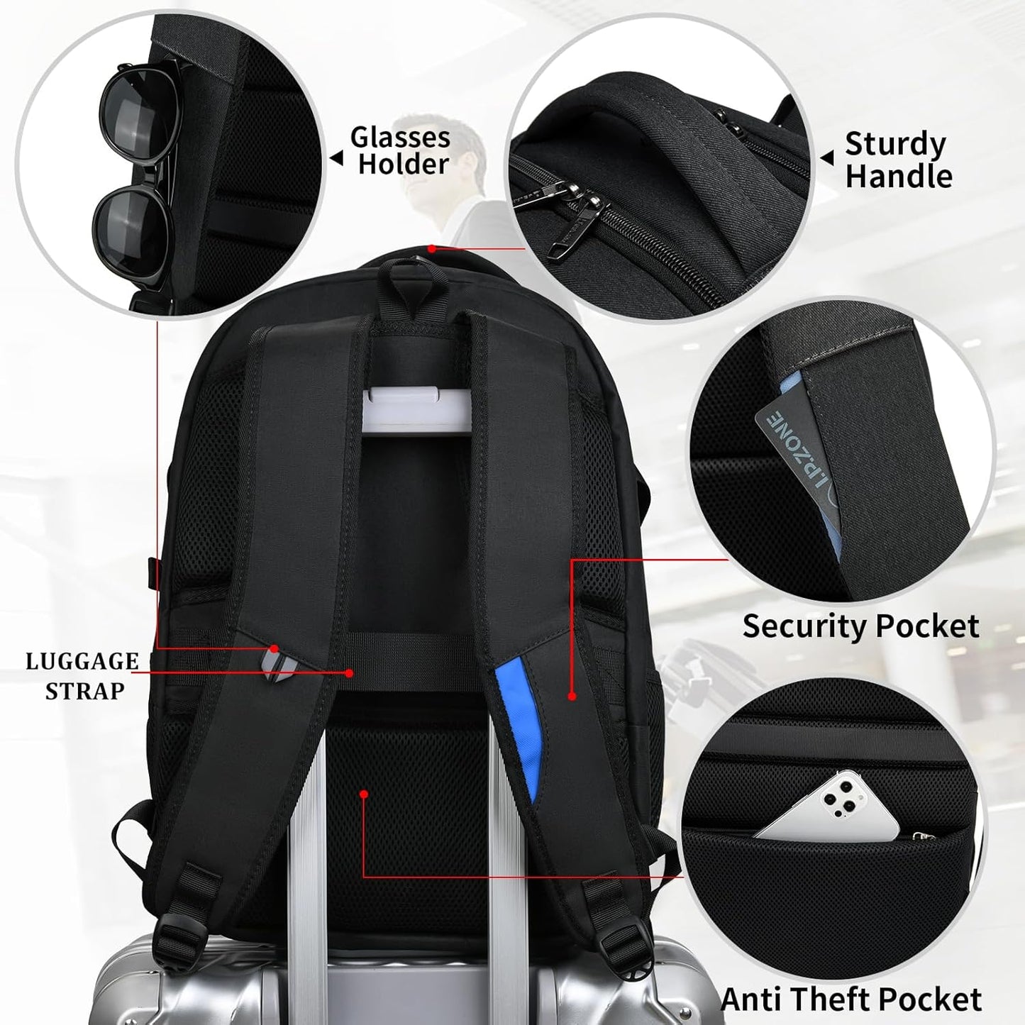 Reise-Laptoprucksack – Wasserdicht & USB-Anschluss Damen Herren