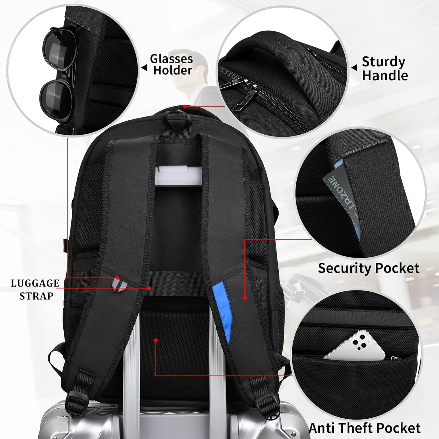 Reise-Laptoprucksack – Wasserdicht & USB-Anschluss Damen Herren
