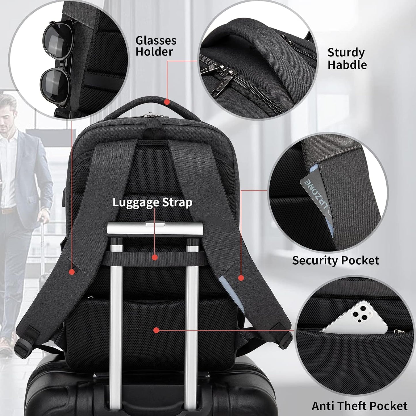 Reise-Laptoprucksack – Wasserdicht & USB-Anschluss Damen Herren