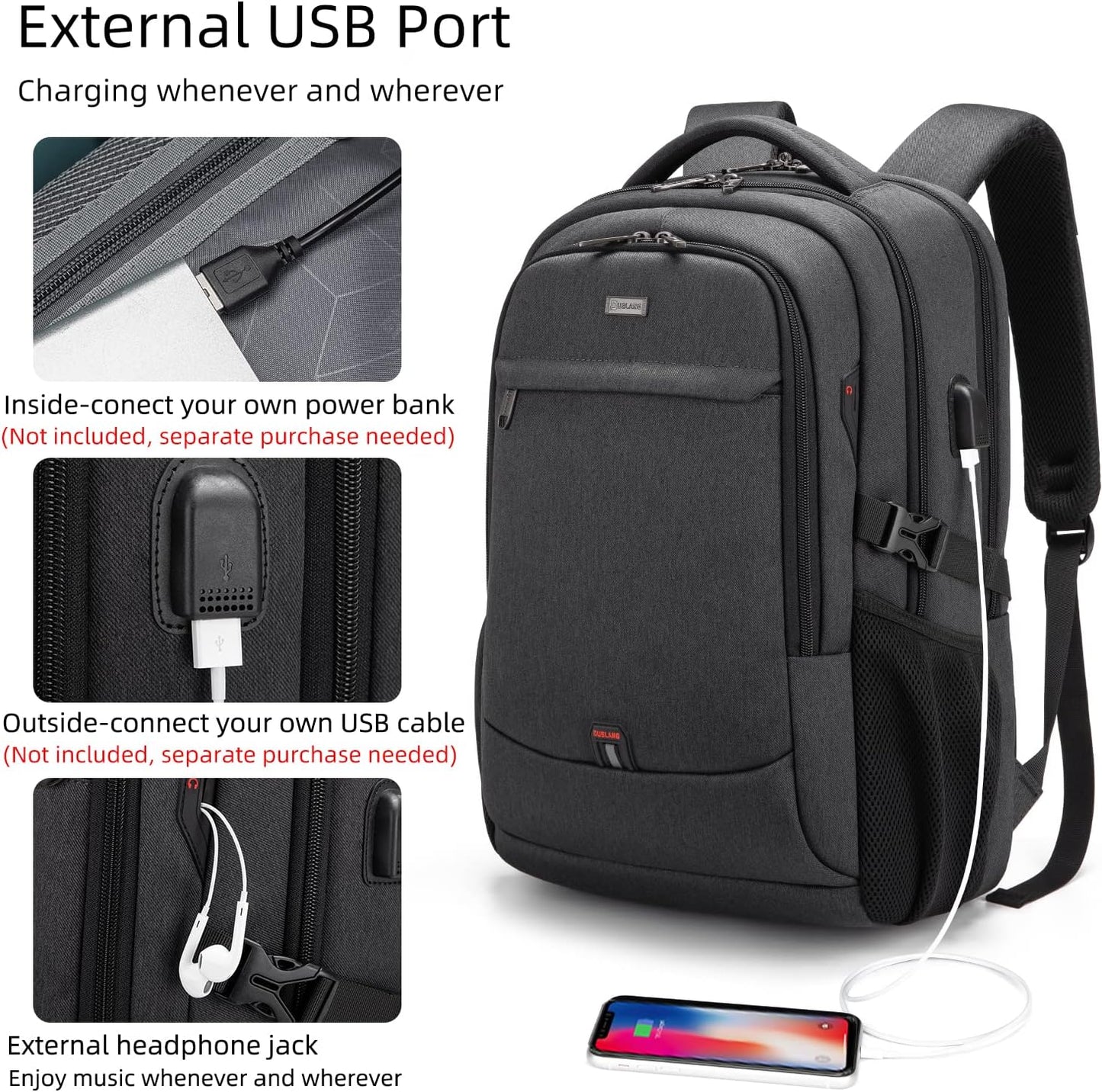 Reise-Laptoprucksack – Wasserdicht & USB-Anschluss Damen Herren