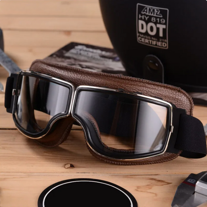 Motorradbrille Vintage Leder – Retro Design & UV-Schutz