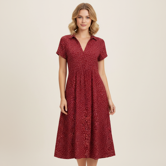 Midi Hemdblusenkleid Damen | Kurzärmliges Kleid aus Baumwolle