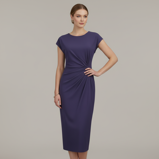 Elegantes Midi Kleid Damen | Kurzärmliges Kleid für Büro und Freizeit