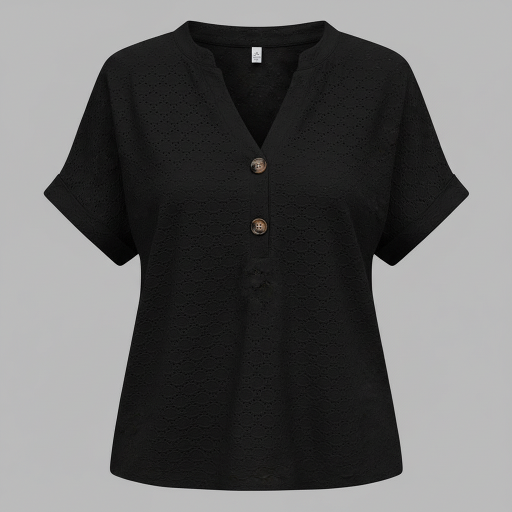 Damen V-Ausschnitt Top | Lässiges Kurzarmshirt Baumwolle