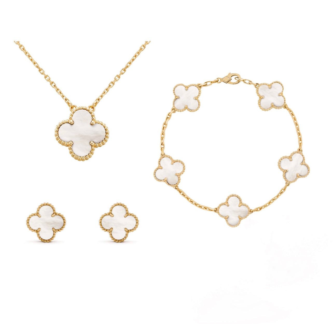 Kleeblatt Damen Schmuckset – Kristall Vergoldet & Mehrlagig