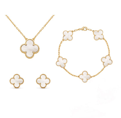Kleeblatt Damen Schmuckset – Kristall Vergoldet & Mehrlagig