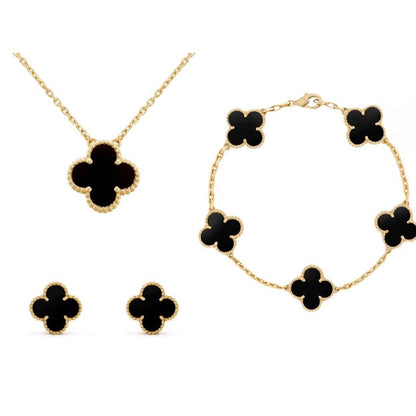 Kleeblatt Damen Schmuckset – Kristall Vergoldet & Mehrlagig