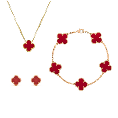 Kleeblatt Damen Schmuckset – Kristall Vergoldet & Mehrlagig